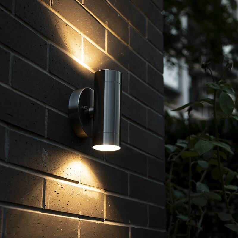 Lutec 2-Light Brushed Stainless Steel Outdoor Integrated LED Wall Lantern Sconce - 4.33 x 6.3 x 3.46