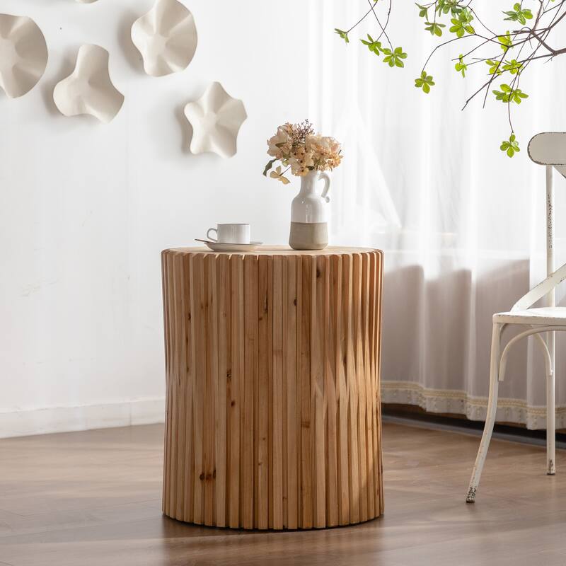 Retro Fashion Style Cylindrical Coffee Table with Vertical Texture Relief Design,Suitable for Living Room,Office,and Dining Room