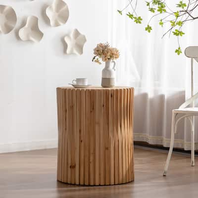 Retro Fashion Style Cylindrical Coffee Table with Vertical Texture Relief Design,Suitable for Living Room,Office,and Dining Room
