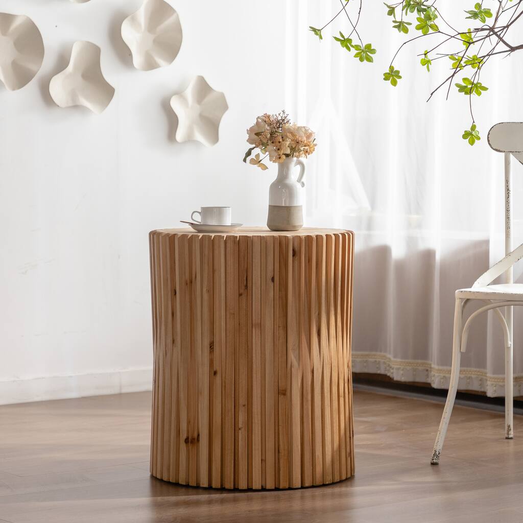Roomfitters Retro Cylindrical Coffee Table with Vertical Textured Relief, Ideal for Living Room, Office, and Dining Room