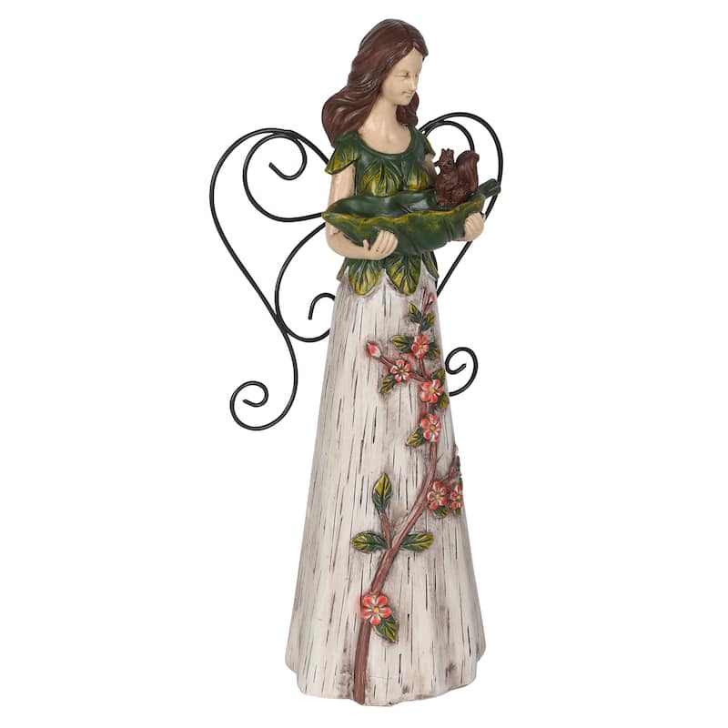 Floral Woodland Angel Holding Leaf Statuary Decor