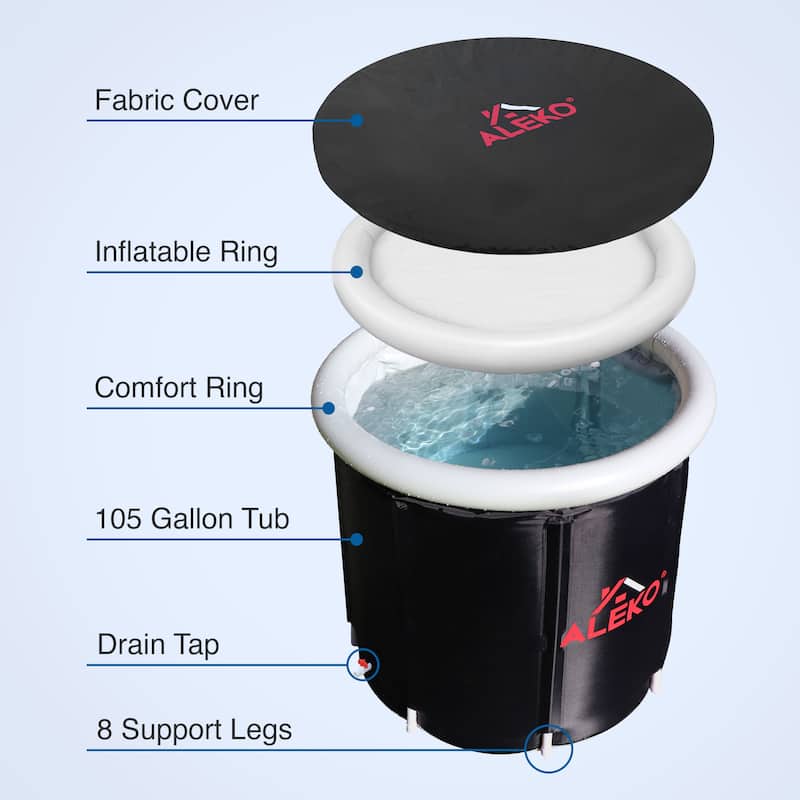 ALEKO Inflatable Cold Ice Plunge Portable Bath 31.5" x 31.5" Tub with Cover