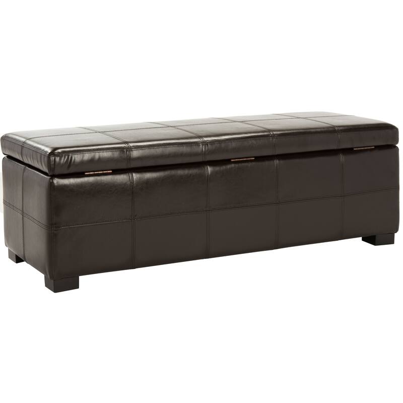 SAFAVIEH Kerrie Brown Bicast Leather/Wood Storage Bench - 46.9" x 18.3" x 16.7" - 47Wx18Dx17H