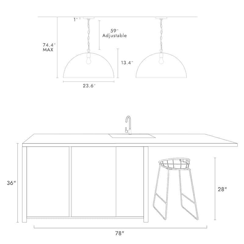 Modern Classic 1-Light Large Pendant White Gold Fixture for Kitchen Dining Room - 23.6 " × 11.8 "