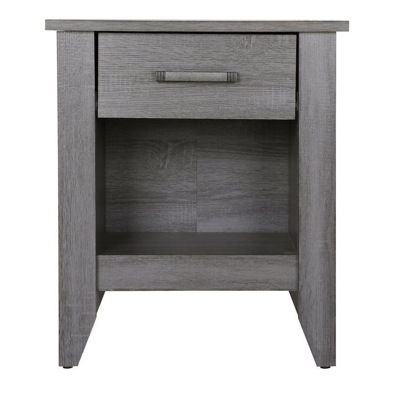 Grey Nightstand 24x21x18 Contemporary Compact Bedside Table with Smooth Finish, Storage Space and Sleek Modern Design