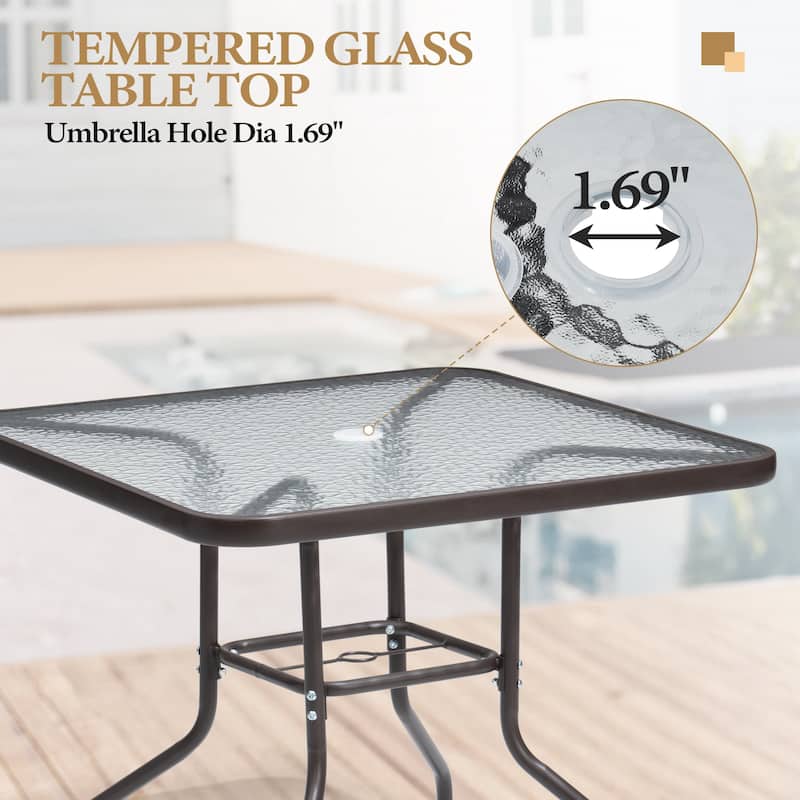 Outdoor 5-piece Patio Dining Set Folding Chairs and Glass Table with Umbrella Hole - See the specifications
