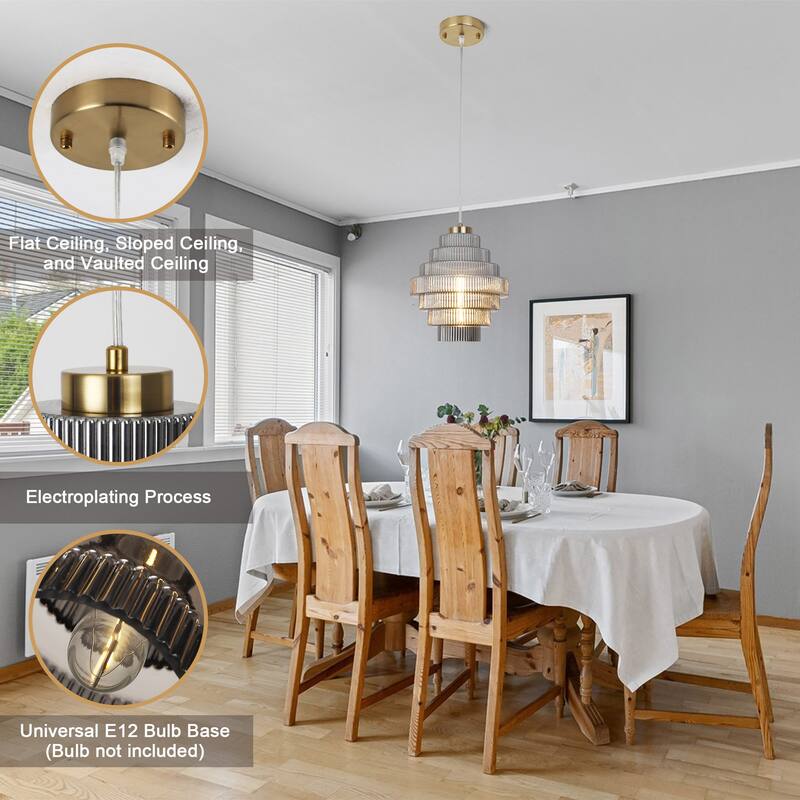 1-Light Metal Hanging Ceiling Kitchen Pendant Light Island Chandelier Fixture with Glass Shade for Dining Room