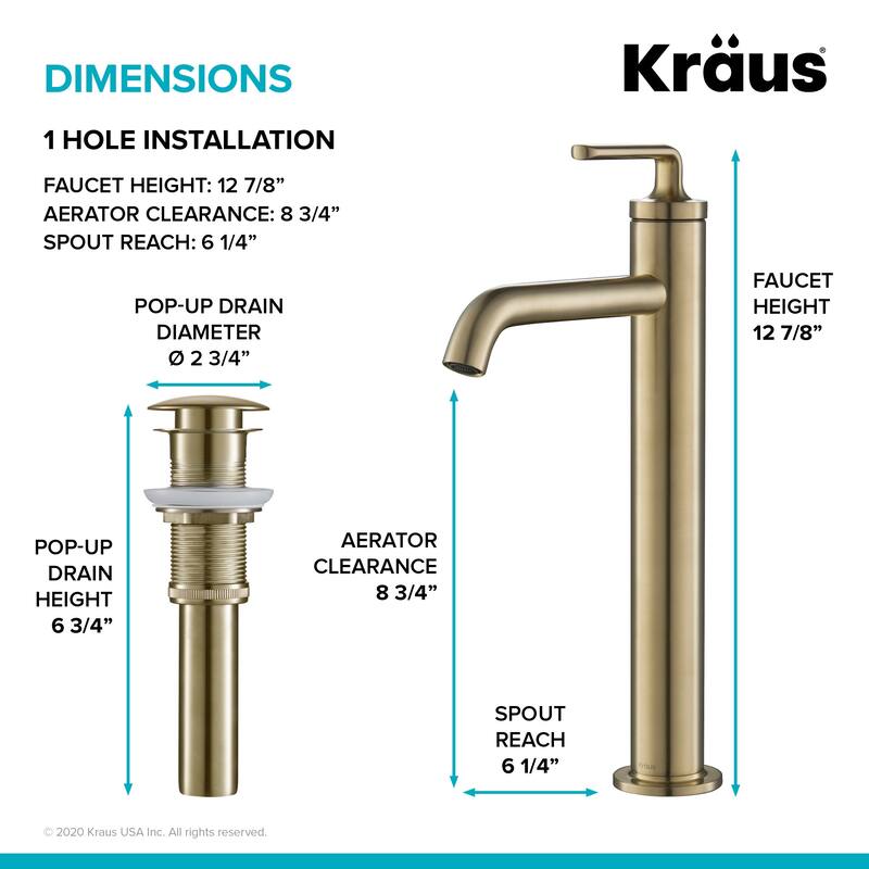 Kraus Pack of (2) Ramus 1.2 GPM Vessel Single Hole Bathroom Faucet