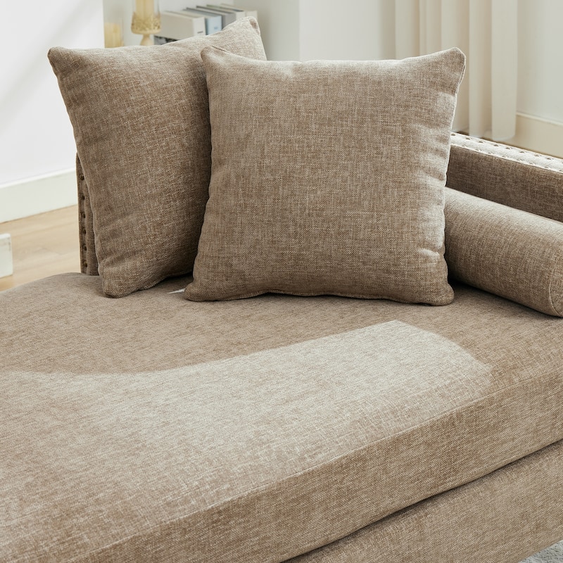 75.2"W Upholstered Chaise Lounge with Nailheads,Sleeper Sofa Couch With 4 Throw Pillows&2 Bolsters,Daybed with Rubberwood Legs