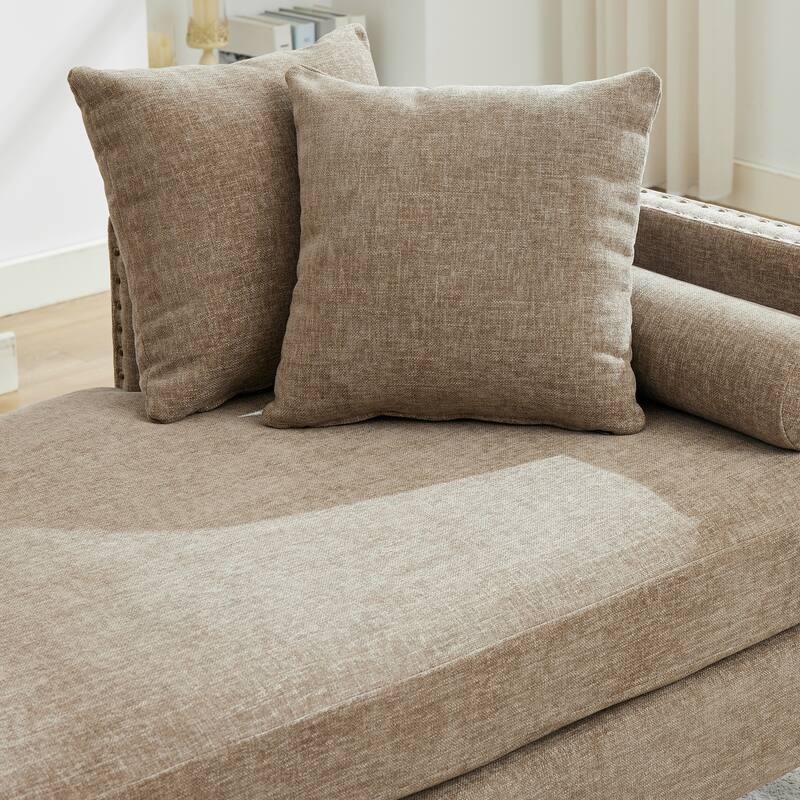Roomfitters 75.2" Upholstered Chaise Lounge with Nailheads, Chenille Daybed Sleeper Sofa with 6 Pillows