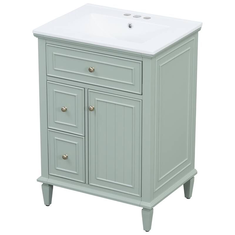 Roomfitters 24" Bathroom Vanity with Sink, Solid Wood Frame, Flip Drawer, 2 Side Drawers & Adjustable Shelf