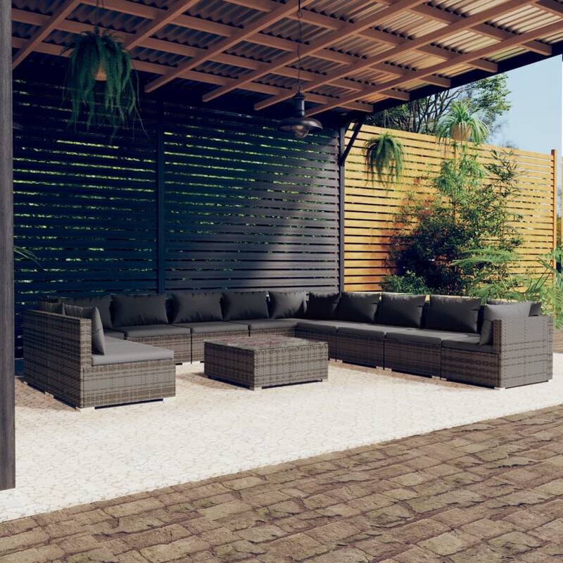 vidaXL Patio Lounge Set Outdoor Sectional Sofa Set Table Garden Poly Rattan - 27.6" x 27.6" x 23.8"