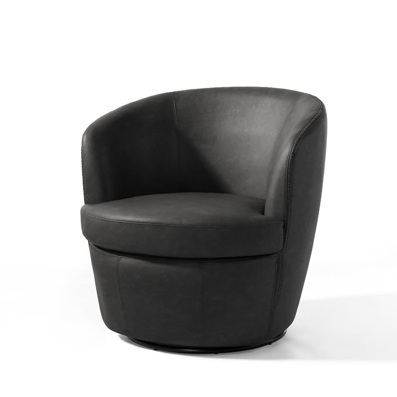 Modern Swivel Leather Accent Chair Upholstered Barrel Chair