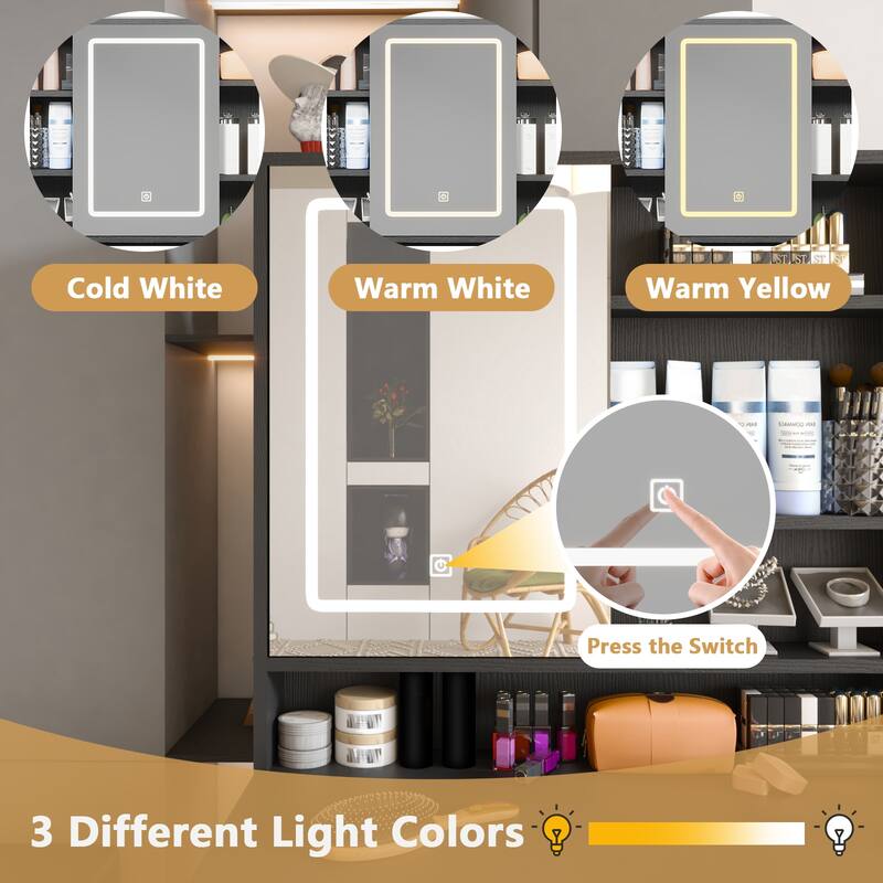 Makeup Vanity with Lights in 3 Colors & Openable Mirror