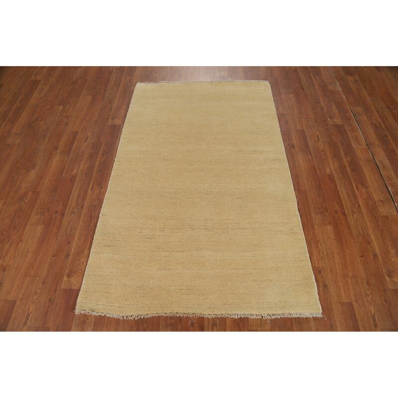 Modern Gabbeh Oriental Foyer Rug Hand-Knotted Beige Wool Carpet - 3'0"x 5'0"