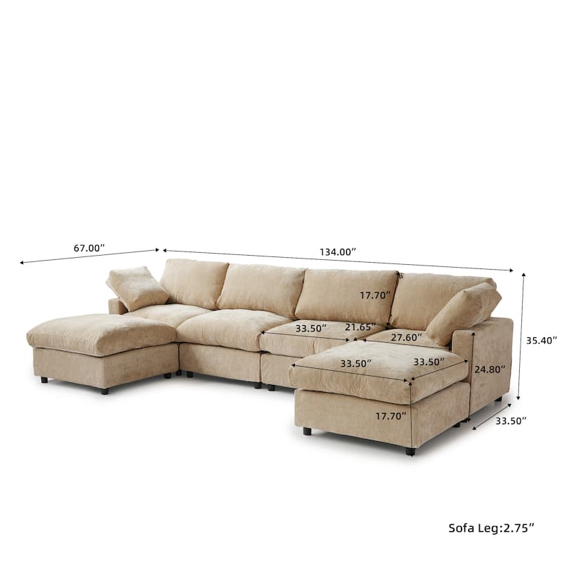Modern Cloud Sectional Couches for Living Room Set, Chenille U-shaped Sofa Couch