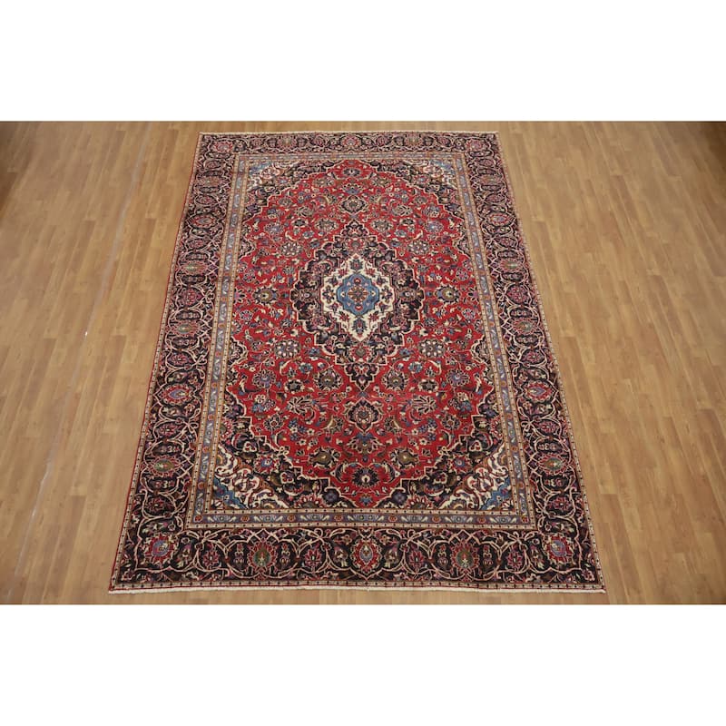 Hand Knotted Oriental 100% Wool Carpet Traditional Floral Red Kashan Area Rug - 11' 4'' X 7' 8''