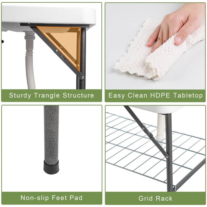 HDPE Rectangular Folding Portable Outdoor Fish Killing Table with Sink Faucet