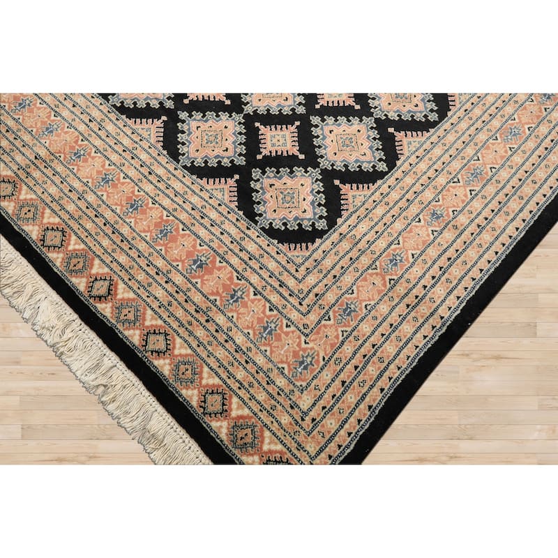 8'2''x10'5'' Hand Knotted Wool Black Bokhara Traditional 200 KPSI Area Rug - 8' 2'' x 10' 5''
