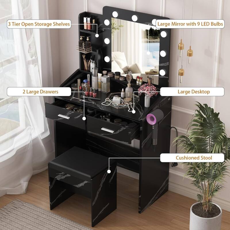 Dressing Table, Makeup Vanity Desk with Mirror and Lights for Bedroom