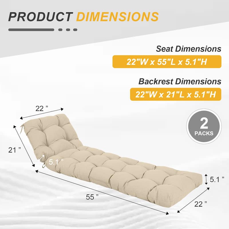 Aoodor 76" x 22" x 5.1" Polyester Tufted Chaise Lounge Cushion