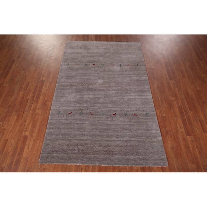 Little Animals Gray Gabbeh Indian Area Rug Handmade Wool Carpet - 5'1"x 8'0"