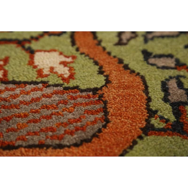 Light Green Animals Ziegler Indian Runner Rug Hand-Knotted Wool Carpet - 2'5" x 7'11"