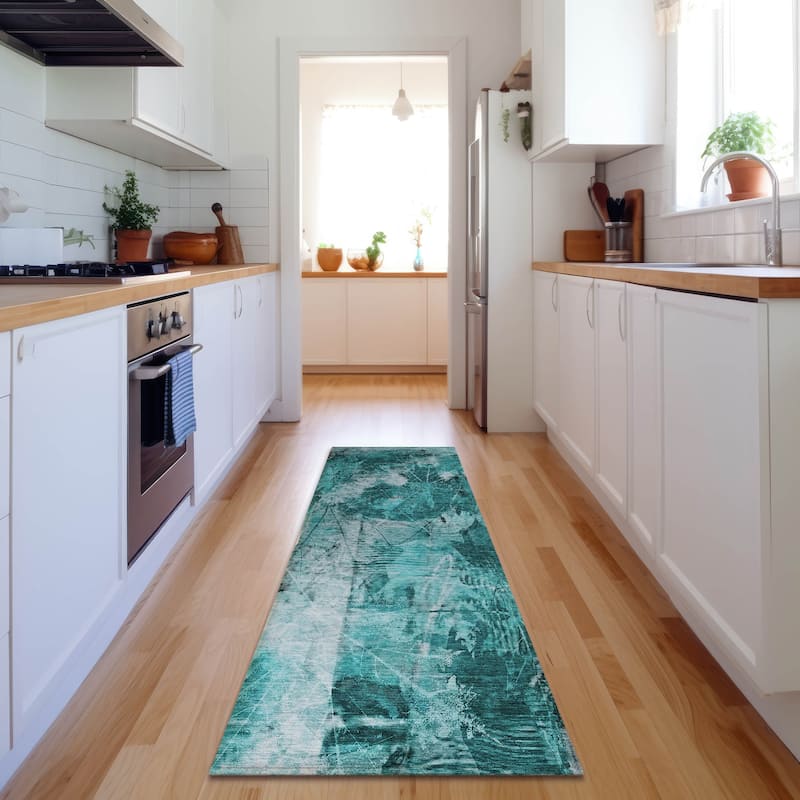 Premium Washable Super Soft Abstract Nature Mayfield Rug - Teal - 2' 3" x 7' 6" - Runner