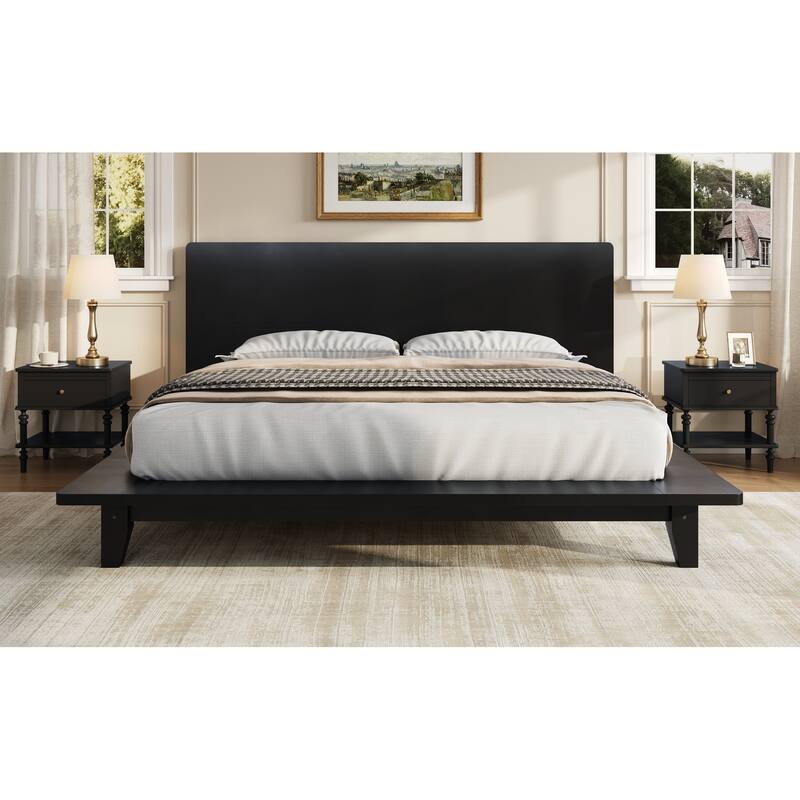 Wooden Platform Bed Frame with Headboard, Rustic Bed Frame with Wood Center Slats Support, No Box Spring Needed, Easy Assembly