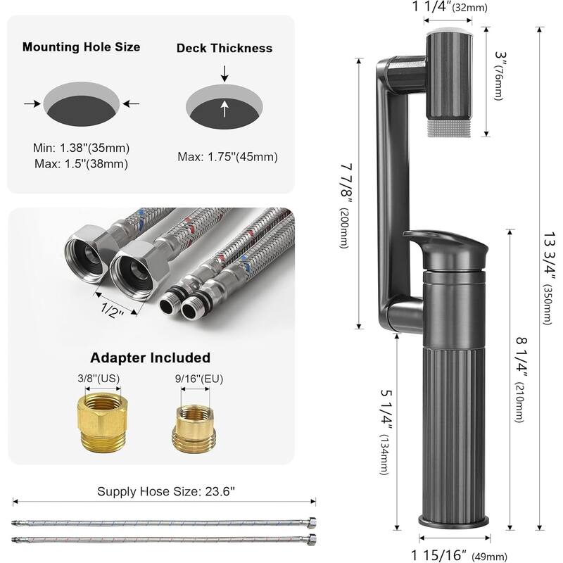 Lefton Rotatable Bathroom Faucet with Temperature Display in Fahrenheit with 2 Water Modes, BF2208-PRO