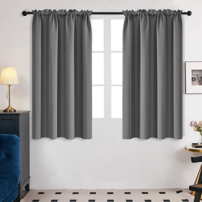 Deconovo Solid Rod Pocket Curtain Panel Pair, Set of 4 Panels - 42x45 Inch - Light Grey