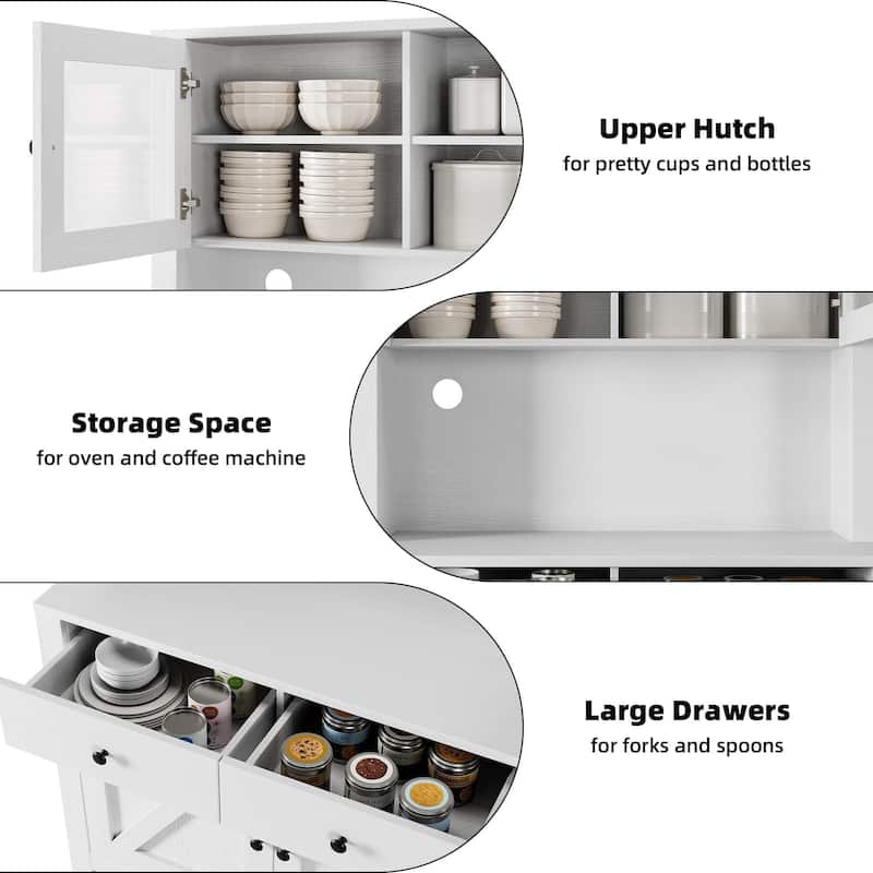 Kitchen Pantry Storage Cabinet with Microwave Stand & Coffee Bar Cabinet,Freestanding Hutch Cabinet with 4 Doors