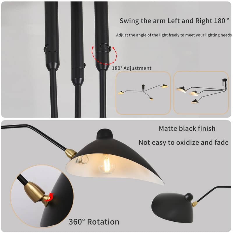 Mid Century Modern Chandelier Black 3 Arm Chandelier for Living Room