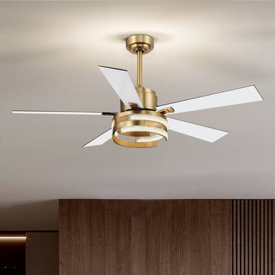 52" Gold Ceiling Fans with LED Light Remote Control, 5 Blade - 52 inch