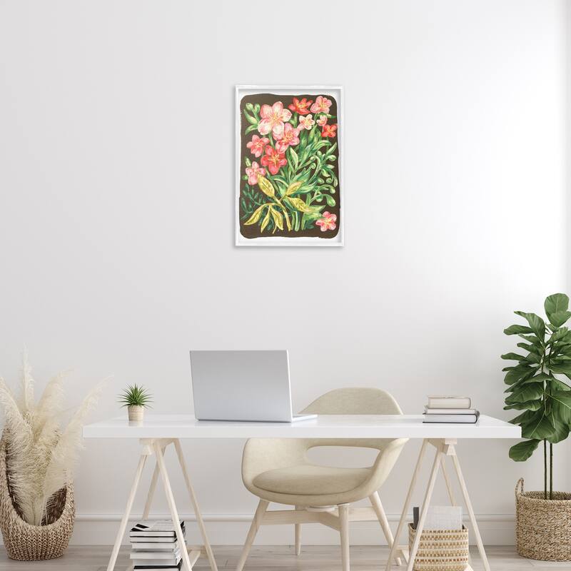 Stupell Garden Flowers on Brown Framed Giclee Art Design By Hannah Moren