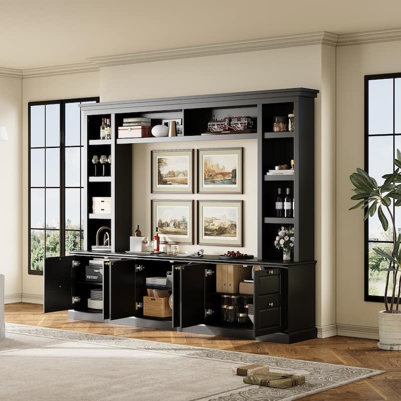 All-in-One Modern TV Stand with Bookcase 3 Adjustable Shelves 70 Inch TV