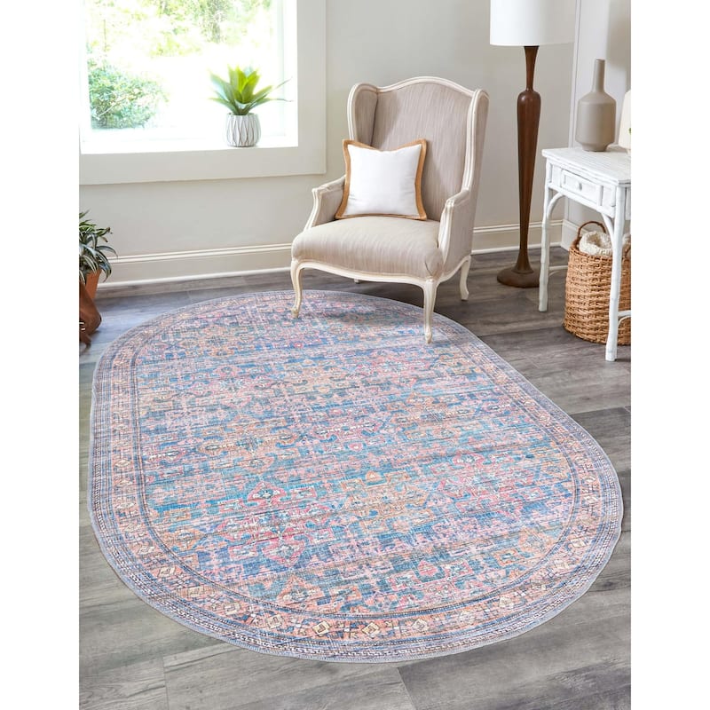 Transitional Pria Collection Area Rug - 3'11"x6' Oval - Antique Blue