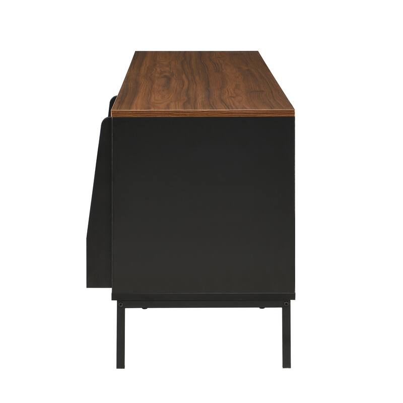 Farmhouse TV Stand for TVs up to 75 Inches, Sliding Doors TV Cabinet TV Console Table for Living Room