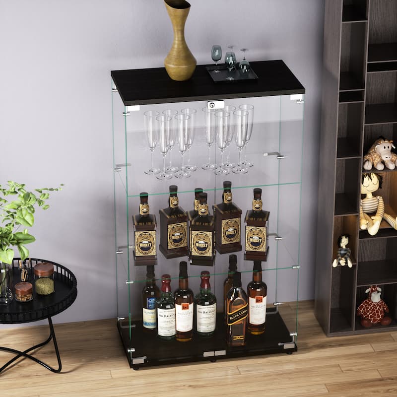 Glass Display Cabinet with Doors & Locks, Acrylic Shelves, Floor Standing Storage Showcase for Home or Office