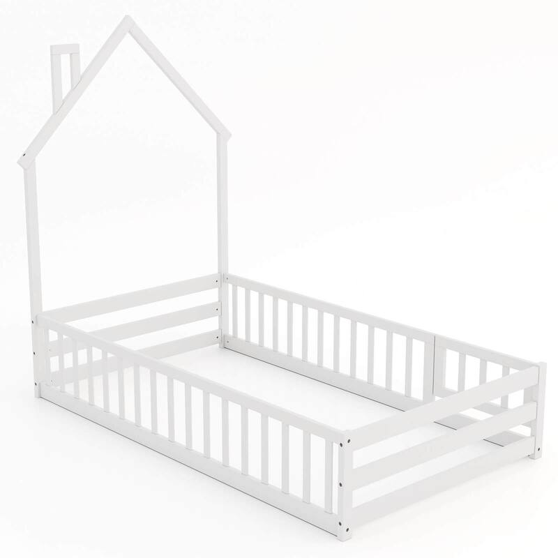 Costway Twin Size Montessori Floor Bed for Toddler with Lockable Door