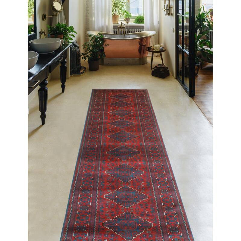Khamyab Wally Red/Navy Runner - 2'11" x 16'11"