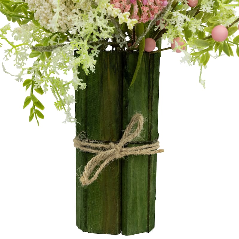 Hydrangea and Berry Floral Spring Bouquet - 14" - Pink and Green