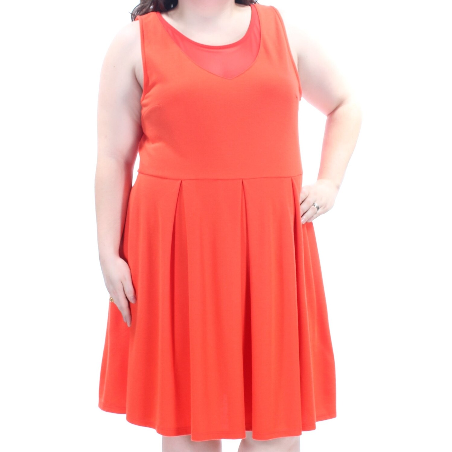 Shop Maitai Womens Orange Sleeveless Jewel Neck Knee Length Pleated Dress Plus Size 3x Free Shipping On Orders Over 45 Overstock 21239724
