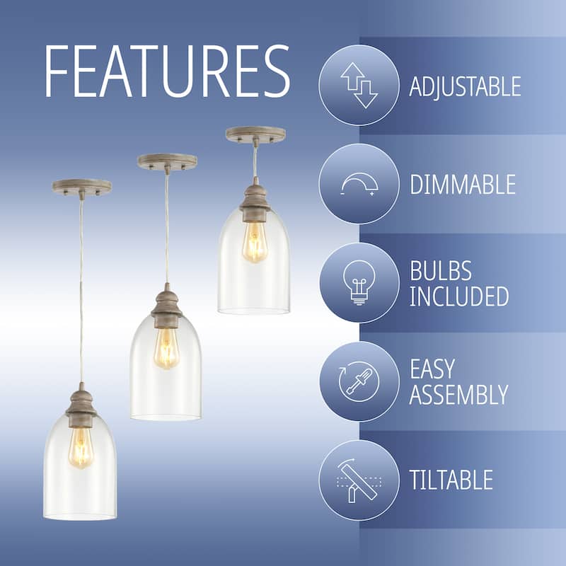 Ira 6.25" Adjustable Greige Glass LED Pendant, Grey/Clear by JONATHAN Y