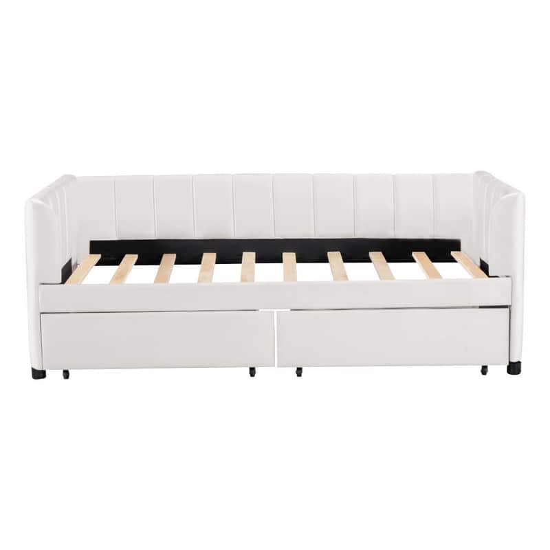 Velvet Upholstered Daybed with Ergonomic Design Backrest and 2 Drawers,Twin Size