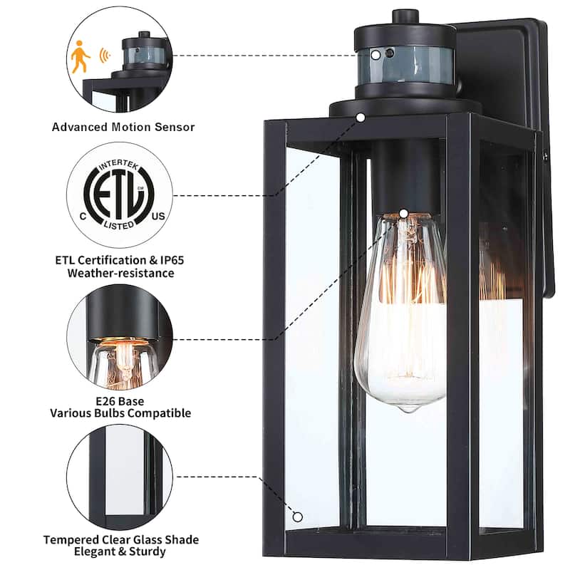 2Pack-1 Light Outdoor Wall Light Motion Sensor - 5"x6.61"x12.64"