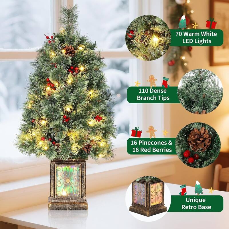 3ft Tabletop Pre-Lit Artificial Small Christmas Tree with Lights