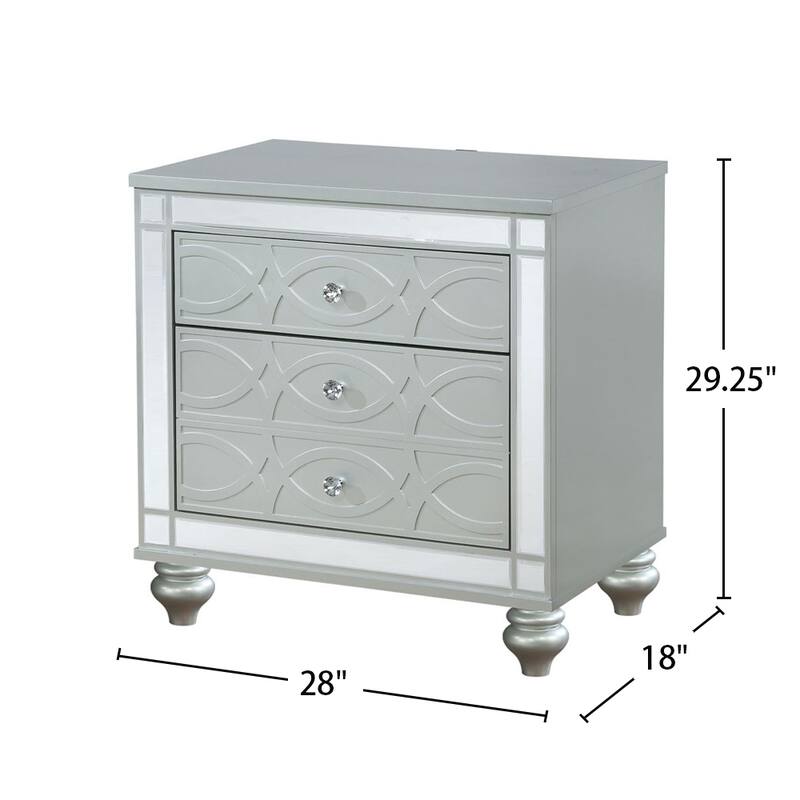 2 Drawers Nightstand with Fret Work Detail