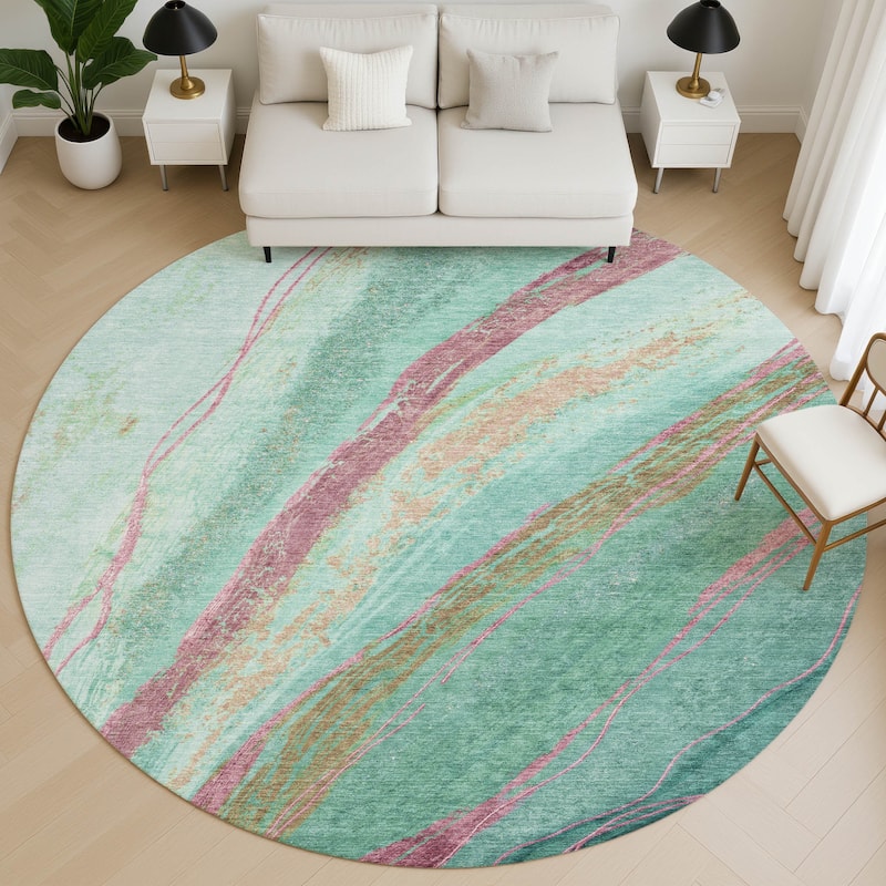 Premium Washable Super Soft Modern Flow Mayfield Rug - Green - 8' x 8'