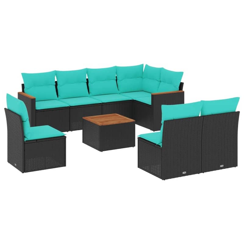 vidaXL 8 Piece Patio Sofa Set with Cushions Black Poly Rattan
